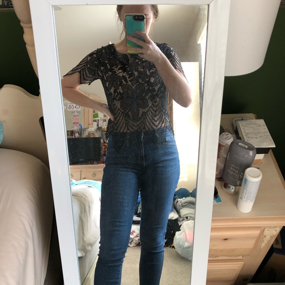 Lace express black top with tan lining
